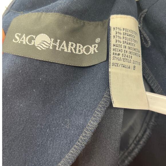 Vtg 90s Sag Harbor Horsebit Sheath Dres 8 Equestrian Old Money Preppy Chic Navy - Picture 10 of 12